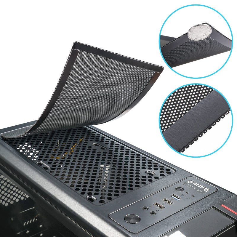 YSSHUI 120 x 240mm PC Case Dust Mesh Filter, [2 Pack] Magnetic Frame Computer Fan Dust Mesh PC Cooler Filter Dustproof PVC Cover Grills - Black - Image 3